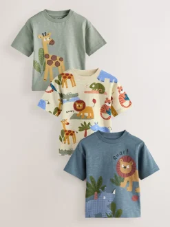 Next Vert Safari Animals - Lot de 3 t-shirts appliqués à manches courtes (3mois7ans) Best