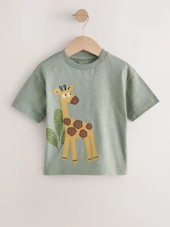 Next Vert Safari Animals - Lot de 3 t-shirts appliqués à manches courtes (3mois7ans) Best