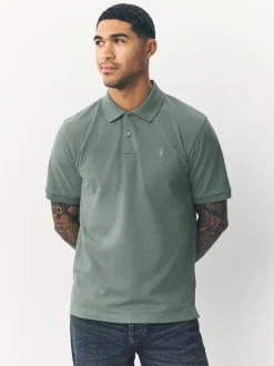 Next - Ajustement régulier - Polo Manches courtes Pique VERT SAUGE Sale