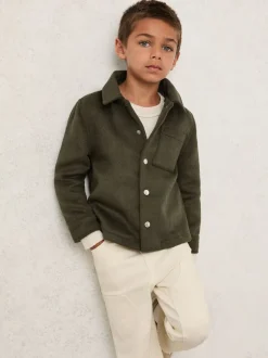 Reiss Vert sauge foncé - Surchemise Benjamin à capuche amovible en laine Blend Best