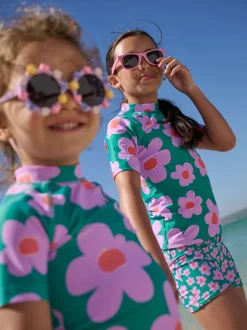 Next Vert Stampy Floral - Ensemble de bain Sunsafe à manches courtes (3mois à10ans) Sale