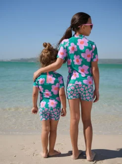 Next Vert Stampy Floral - Ensemble de bain Sunsafe à manches courtes (3mois à10ans) Sale