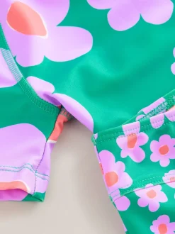 Next Vert Stampy Floral - Ensemble de bain Sunsafe à manches courtes (3mois à10ans) Sale