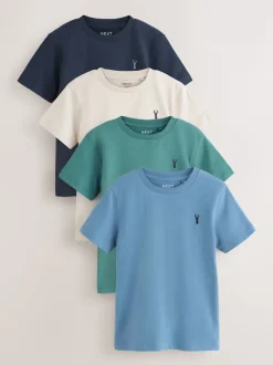 Next - T-shirt brodé Manches courtes Stag 4 Pack (3-16ans) Vert/Bleu minéraux Best