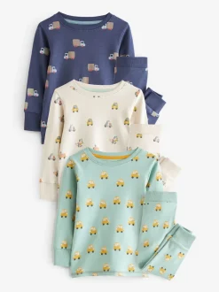 Next - Lot de 3 pyjamas Snuggle courts (9mois-10ans) Vert/Bleu Transport Hot