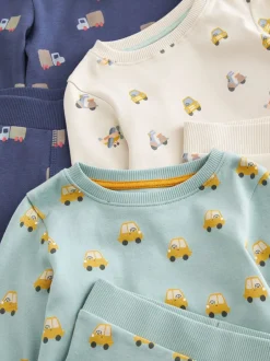 Next - Lot de 3 pyjamas Snuggle courts (9mois-10ans) Vert/Bleu Transport Hot