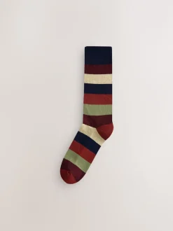 Next Vert/bleu/gris - Lot de 10 paires de chaussettes confortables rayées à semelle rembourrée Clearance
