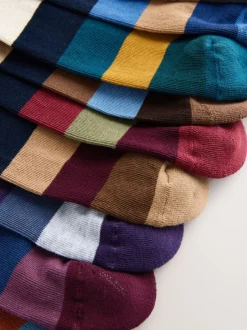 Next Vert/bleu/gris - Lot de 10 paires de chaussettes confortables rayées à semelle rembourrée Clearance