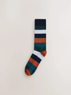 Next Vert/bleu/gris - Lot de 10 paires de chaussettes confortables rayées à semelle rembourrée Clearance