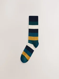 Next Vert/bleu/gris - Lot de 10 paires de chaussettes confortables rayées à semelle rembourrée Clearance