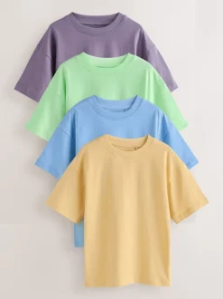 Next - Lot de 4 t-shirts à manches courtes (3-16 ans) Vert/bleu/jaune/violet Clearance
