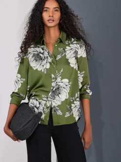 Next Vert/Écru imprimé fleuri - Chemise à manches longues Discount