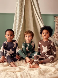 Next Vert/Ecru/Marron Étoiles - Lot de 3 pyjamas Snuggle (9mois-10ans)
