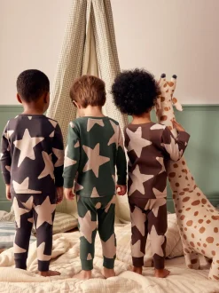 Next Vert/Ecru/Marron Étoiles - Lot de 3 pyjamas Snuggle (9mois-10ans)
