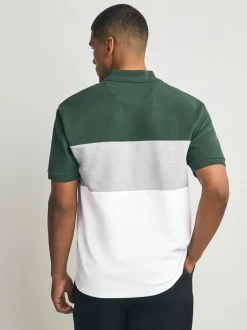Next Vert/Gris - 100% Coton Manches courtes Polo bloc boutonné Online