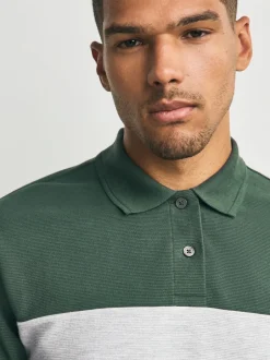 Next Vert/Gris - 100% Coton Manches courtes Polo bloc boutonné Online