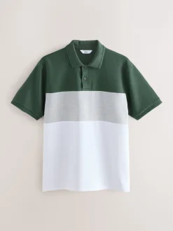 Next Vert/Gris - 100% Coton Manches courtes Polo bloc boutonné Online