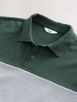 Next Vert/Gris - 100% Coton Manches courtes Polo bloc boutonné Online