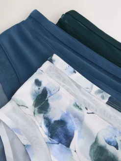 Next Vert/marine/bleu marine imprimé - Mesh Trim Taille haute High Leg Knickers 3 Lot New