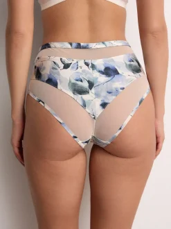 Next Vert/marine/bleu marine imprimé - Mesh Trim Taille haute High Leg Knickers 3 Lot New