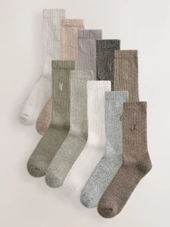 Next Vert/neutre - Lot de chaussettes épaisses brodées 10 Discount