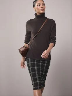 Next Vert/Noir - Jupe crayon brossée à carreaux Clearance