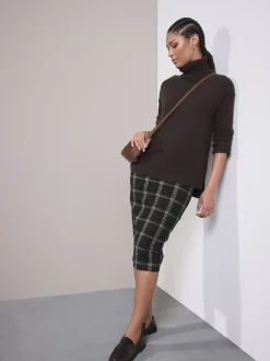 Next Vert/Noir - Jupe crayon brossée à carreaux Clearance