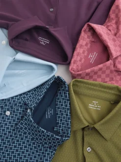 Next - Ajustement régulier - Polo en jersey Manches courtes 5 Pack Vert/violet/bleu géométrique Sale