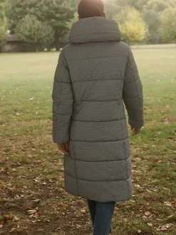 Next - Manteau long matelassé à capuche résistant à la douche Vichy bleu Online