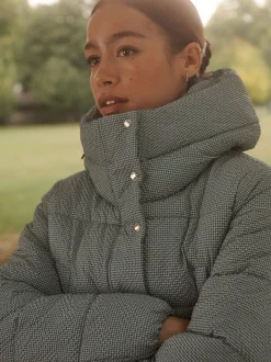 Next - Manteau long matelassé à capuche résistant à la douche Vichy bleu Online