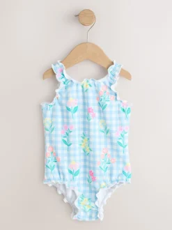 Next Vichy bleu fleuri - Maillot de bain Lettuce Edge (3mois-7ans) Sale