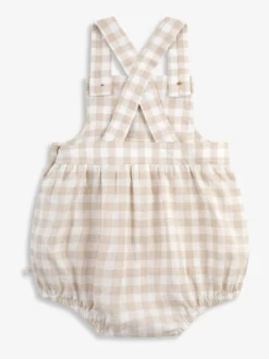 The Little Tailor Vichy fauve - Barboteuse Bébé shorts tissés 100% coton