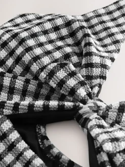 Next Vichy froissé noir/blanc - Maillot de bain à décolleté plongeant et découpes Discount