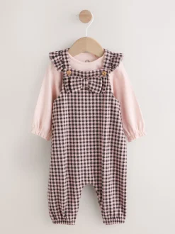 Next Vichy rose / chocolat - Body à manches longues et salopettes bébé Ensemble 2 pièces (0mois-2ans) Outlet