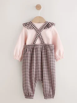 Next Vichy rose / chocolat - Body à manches longues et salopettes bébé Ensemble 2 pièces (0mois-2ans) Outlet