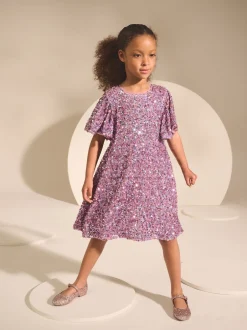 Next vieux rose - Manches d'ange Sequin Robes de fête (3-16yrs) Online