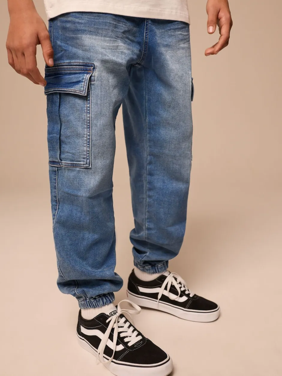 Next vintage bleu - Jean cargo à taille élastique (3-16ans) New