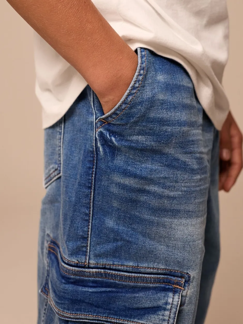 Next vintage bleu - Jean cargo à taille élastique (3-16ans) New