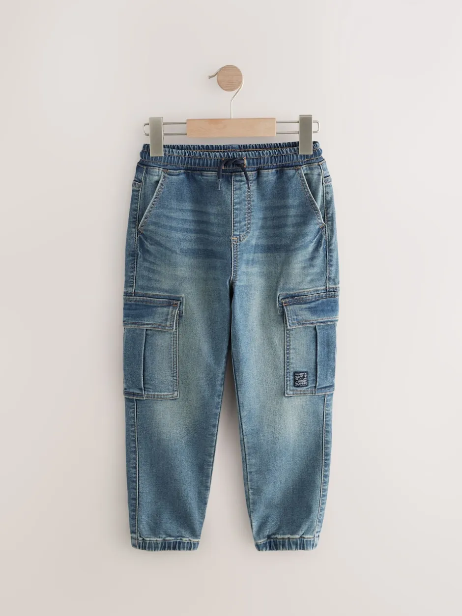 Next vintage bleu - Jean cargo à taille élastique (3-16ans) New