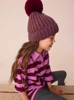 Next - Bonnet côtelé à pompon (3mois-16ans) Violet Sale