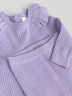 Next - Ensemble Pull et Leggings en maille Bébé 2 Pièces (0mois-3ans) Violet Outlet