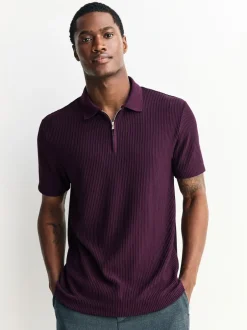 Next Violet - Polo texturé élégant à col zippé Discount