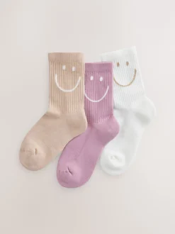 Next - Lot de 3 paires de chaussettes de sport pour l'école enrichies en coton matelassées Violet, blanc et neutre