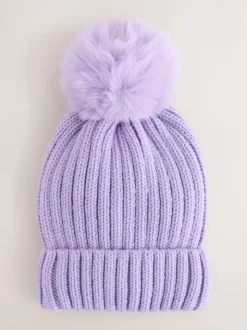 Next - Bonnet côtelé à pompon (3mois-16ans) Violet lilas Discount