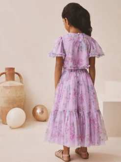 Next Violet lilas - Ensemble Lehenga haut et jupe fleuri avec ornements (3-16ans) Sale