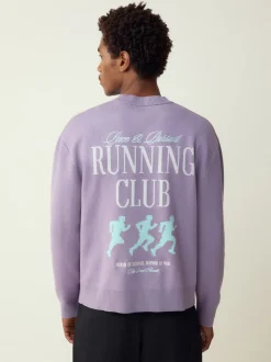Next Violet lilas - Pulls N. Premium Décontracté Milieu Weight Running Club Graphique Col rond