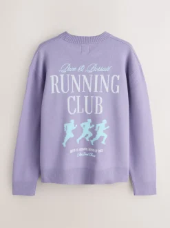 Next Violet lilas - Pulls N. Premium Décontracté Milieu Weight Running Club Graphique Col rond