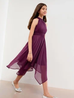 Lipsy Violet prune - Ourlet mouchoir Halter Occasion Robe (7-16ans) Sale