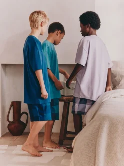 Next Violet/Bleu canard/Bleu - Pyjama court à carreaux tissés 3 Pack (3-16ans) Online