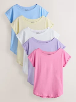 Next Violet/bleu/jaune beurré/rose/blanc - Lot de 5 T-shirts à mancherons Best